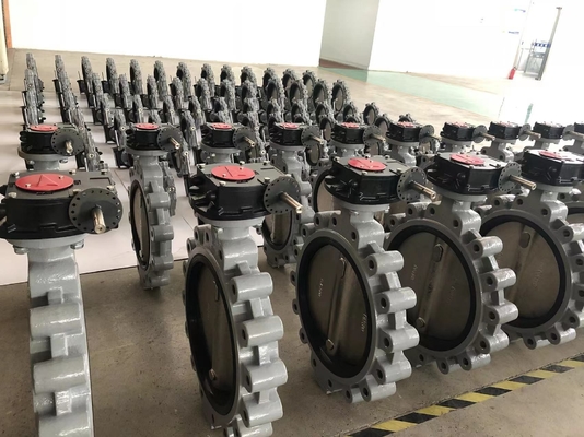 صمام الفراشة المغطى بـ PFA ومغطى بـ PTFE BFV نوع الفلنجة صمامات الفراشة منوعة بالنفط على الصمام