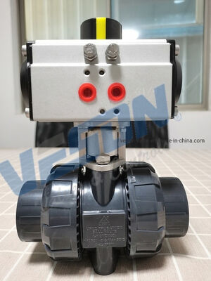 PVC Pneumatic 3-Way Ball Valve with Direct Mount Profile ISO5211 Standard for High Temperature Applications